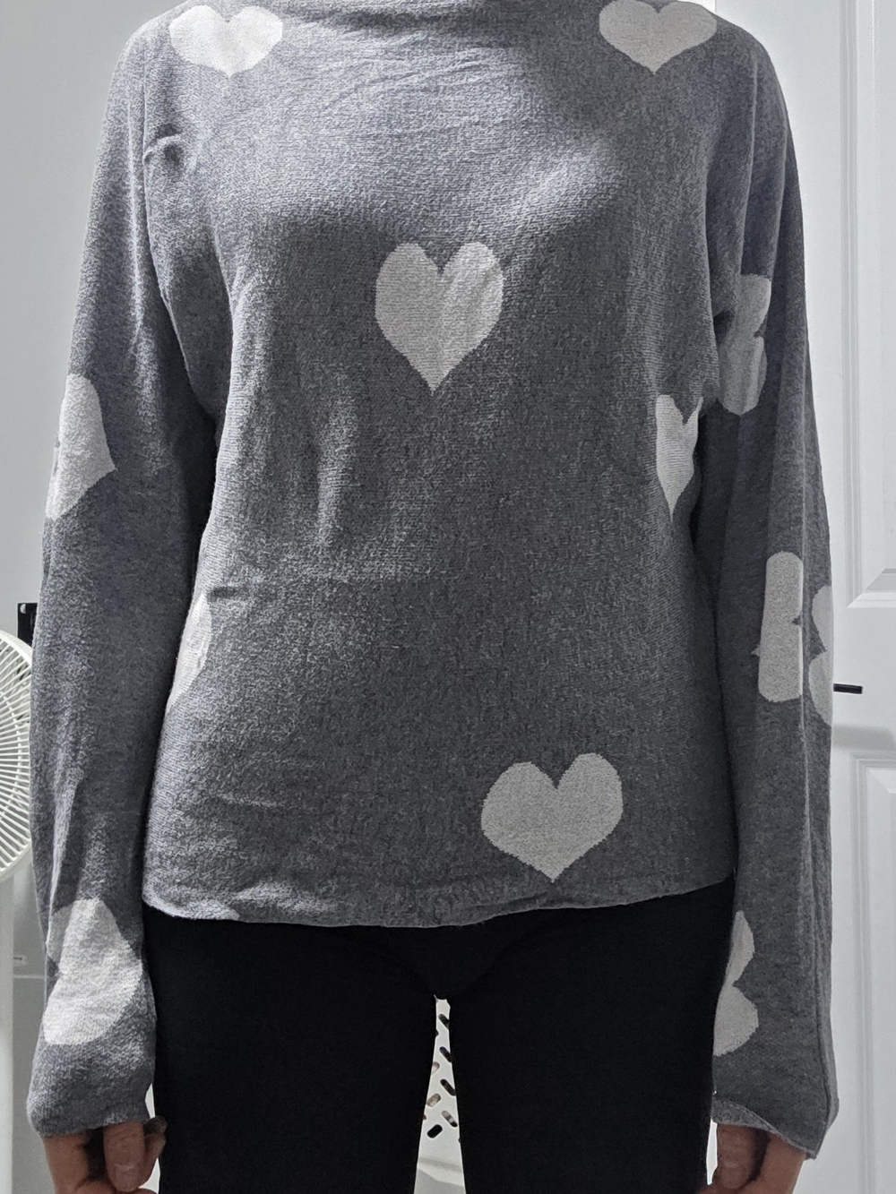 Gray Heart-Print Crewneck Pullover Sweatshirt